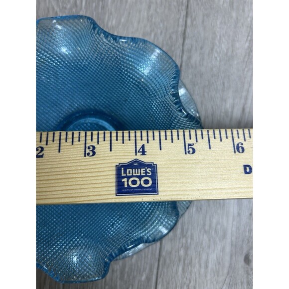 Vintage Blue Ruffled Edge Waffle Bowl & Saucer Colony Glass? - Picture 10 of 10